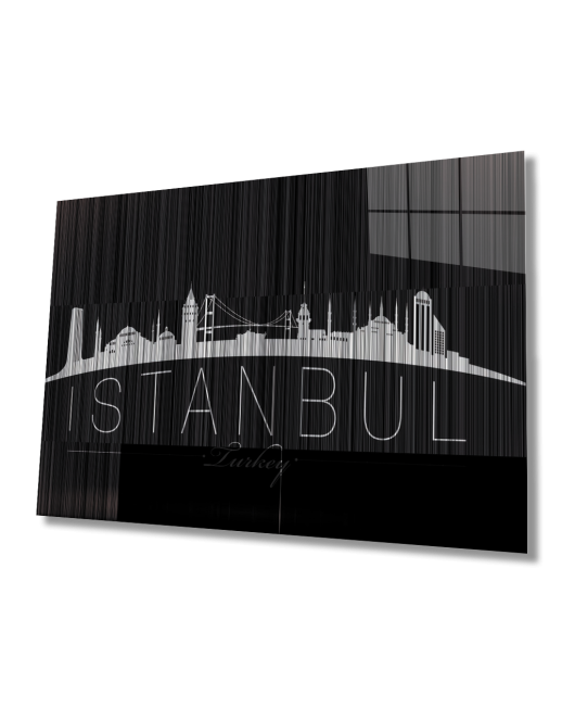 İstanbul Turkey Yazılı Siyah Beyaz Cam Tablo