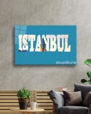 İstanbul Yazılı Mavi Beyaz Cam Tablo