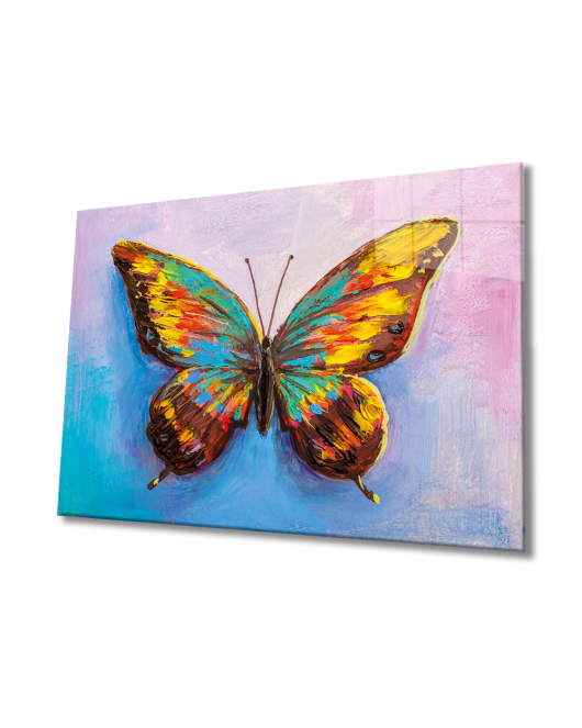 Kelebek Cam Tablo, Colorful Butterfly