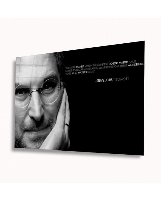 Siyah Beyaz İnsan Fotoğrafları Steve Jobs Cam Tablo