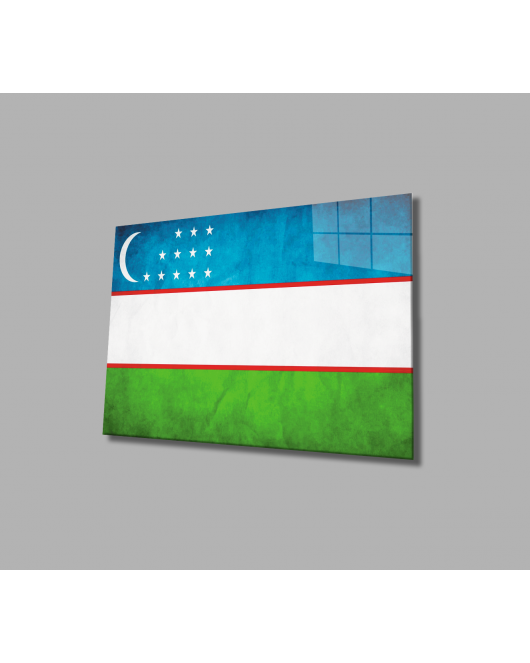 Özbekistan Bayrağı Cam Tablo Uzbekistan Flag