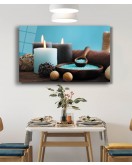 Mum Mavi Cam Tablo Candle Blue Table