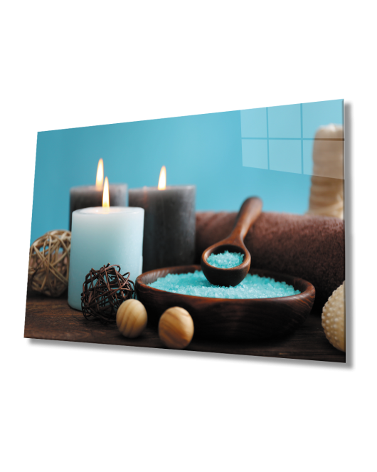 Mum Mavi Cam Tablo Candle Blue Table