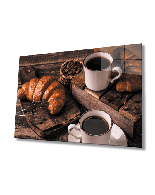 Kruvasan Kahve Cam Tablo Croissant Coffee