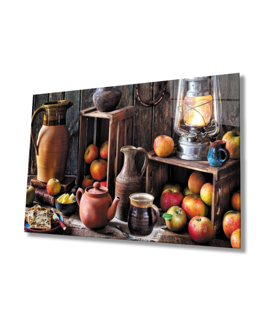 Cam Tablo Fruits Apple Still Life Kitchen